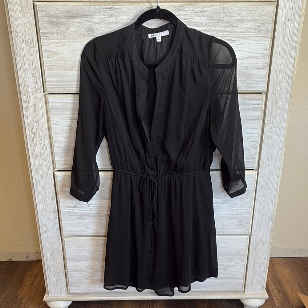 DR2 Black Sheer Button-Up Dress